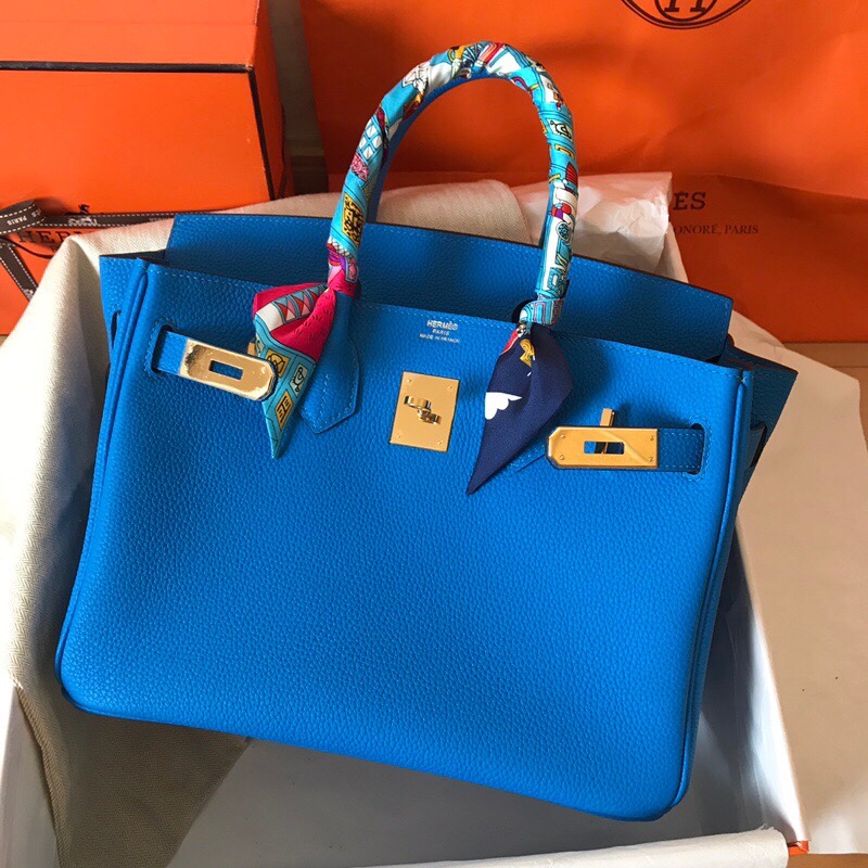 Hermes Birkin 35CM Togo Leather Handbag Blue Paon